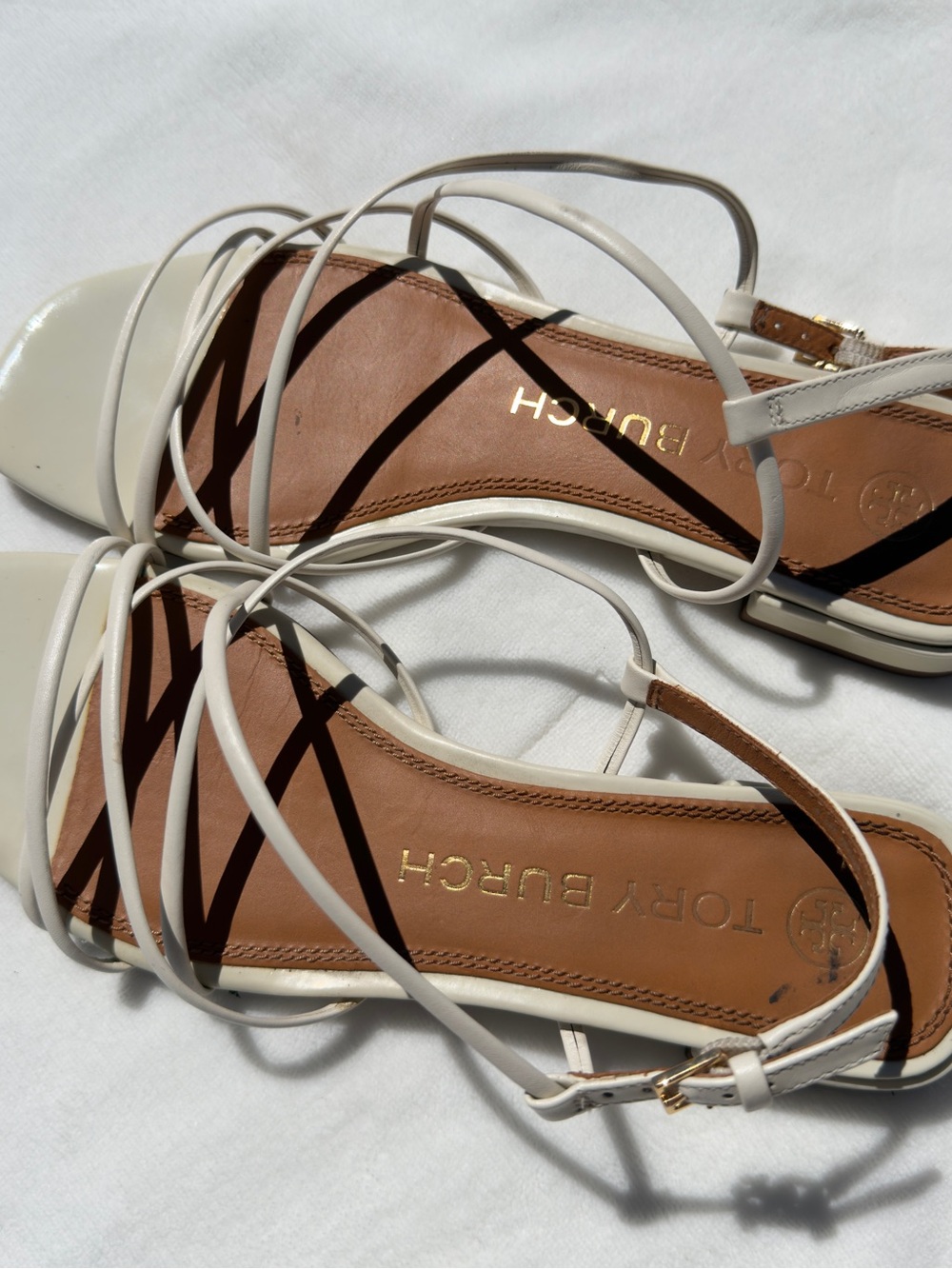 Tory Burch White Leather Strappy Flat Sandals